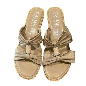 Italian Shoemaker Gold Metallic Skin Tone‎ Wedge Slide Sandal Women's 8M